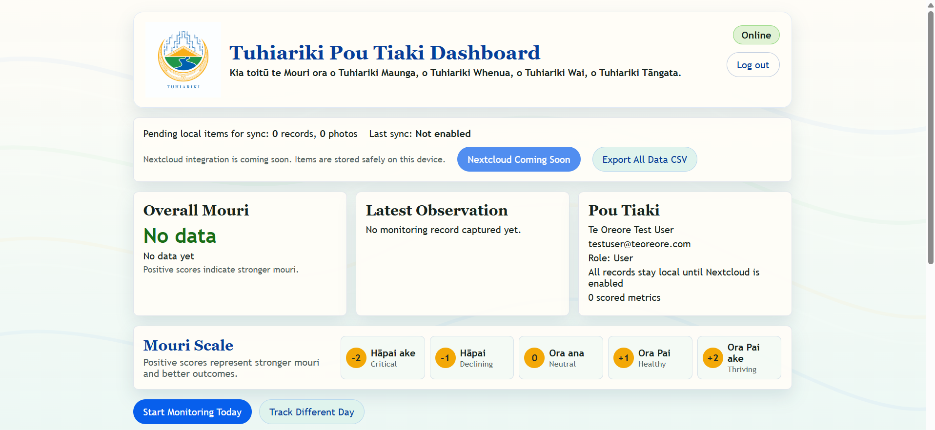 Te Oreore Poutiaki dashboard screenshot